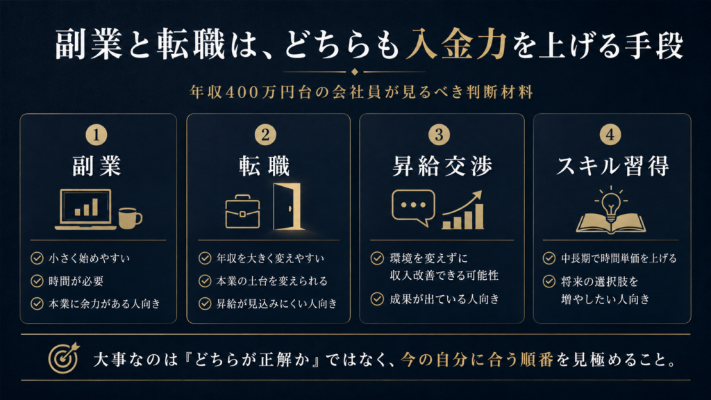 副業と転職の違い、特徴、選び方を整理した図解