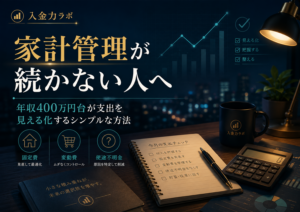 家計管理が続かない人向けに、固定費・変動費・使途不明金を見える化して支出を整える方法を表現した入金力ラボのアイキャッチ画像